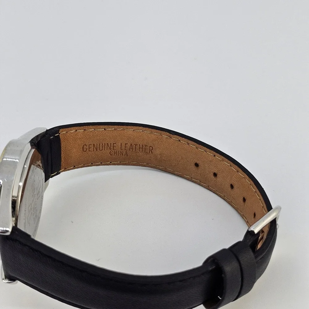 34MM Women Watch Mineral Crystal Cream Dial NEW Black Leather Bands NEW Battery‎